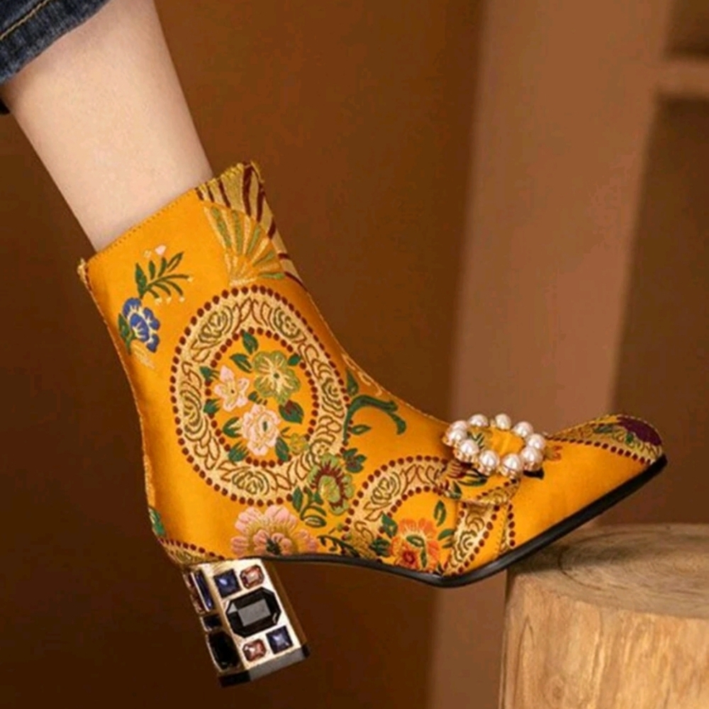 High Heel Boots For Women, Suitable For Cheongsam, With Pearl, Satin - Picture 5 of 15
